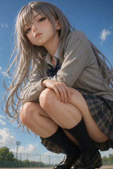 Anime Girl Schoolyard Portrait