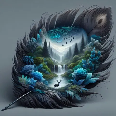 Fantasy Jungle with Waterfall and Deer