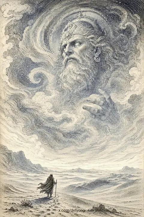 Divine Face Over Desert Wanderer