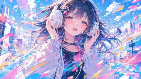 Neon Music Girl City