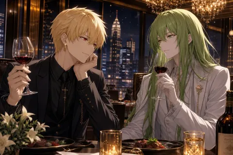 Anime Romantic Dinner Illustration