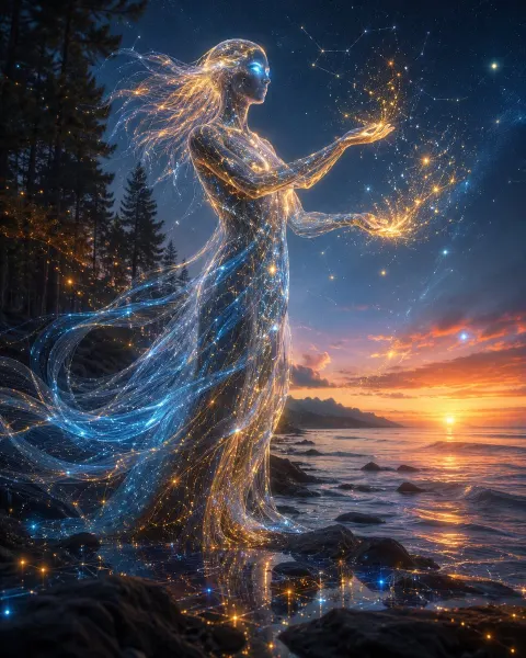 Celestial AI Goddess Summoning Stars