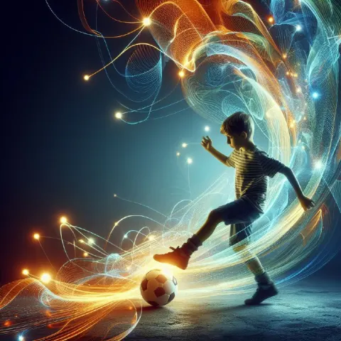 Dynamic Boy Playing Soccer With Captivating Light Effects