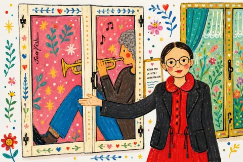 Whimsical Folk-Art Window Scene