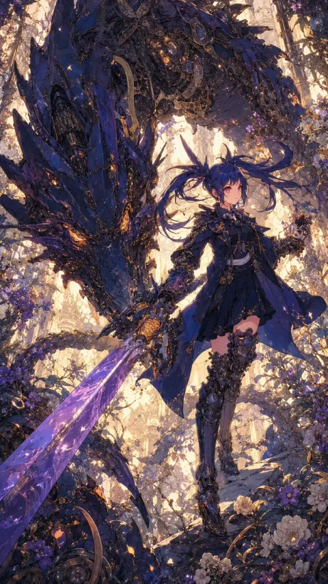 Mechanical Dragon and Swordswoman