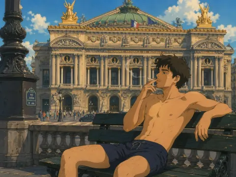 Ghibli Style Paris Opera Summer