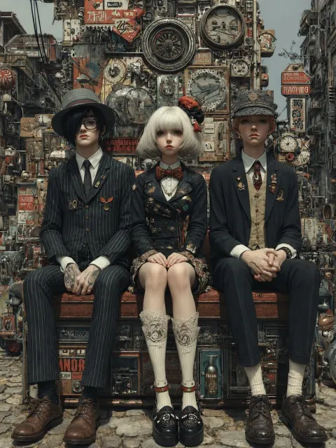 Steampunk Trio Portrait in Retro Alley