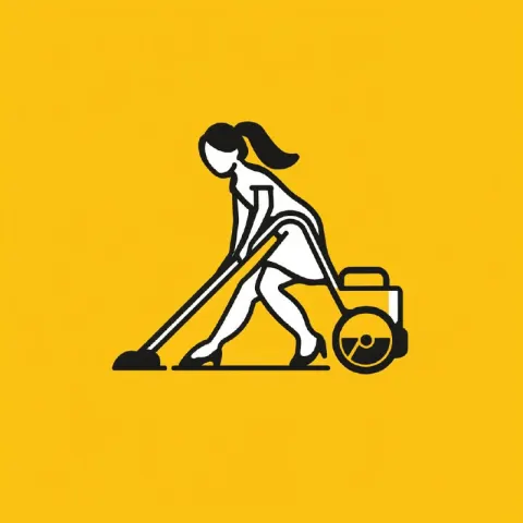 Minimalist Yellow Woman Vacuuming Vector Logo