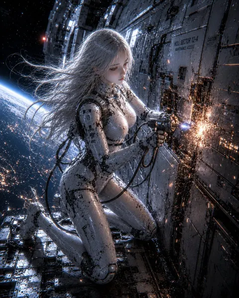 Orbital Android Welder Sci-Fi Art