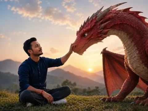 Man and Dragon Golden Bond