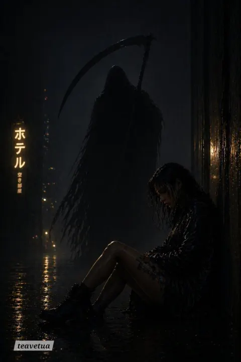 Grim Reaper in Rainy Alley Horror
