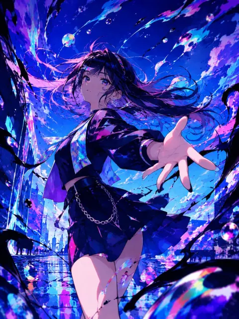 Rainy City Anime Girl Reaching