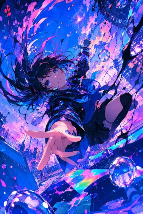 Falling Through Inverted Neon Sky