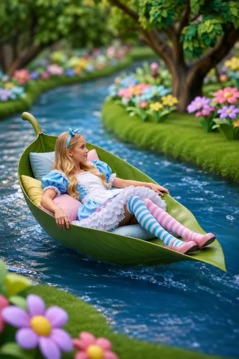 Girl Reclining in Leaf Boat