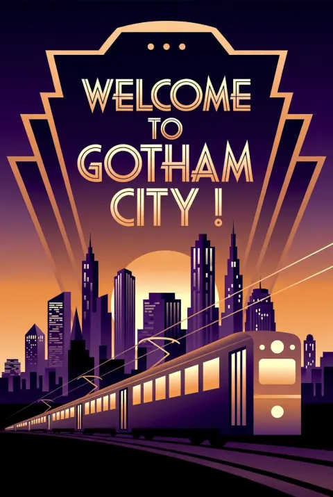 Art Deco Tram Sunset Poster
