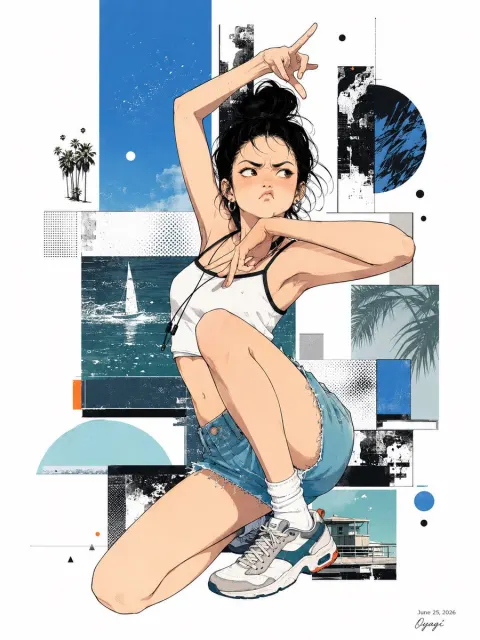 Summer Anime Fashion Collage Poster