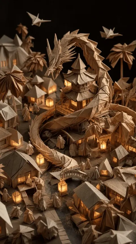 Surreal Origami Miniature Village World