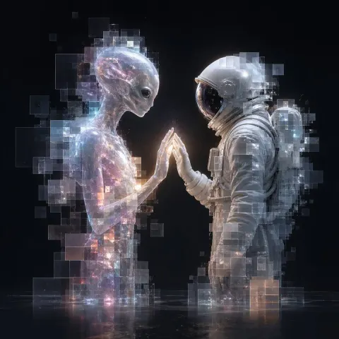 Pixel Glass Alien Astronaut Touch