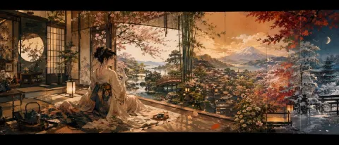 Ukiyo-e Four Seasons Fantasy Panorama