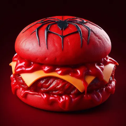 Crimson Spiderman Themed Sandwich With Melted Cheese
