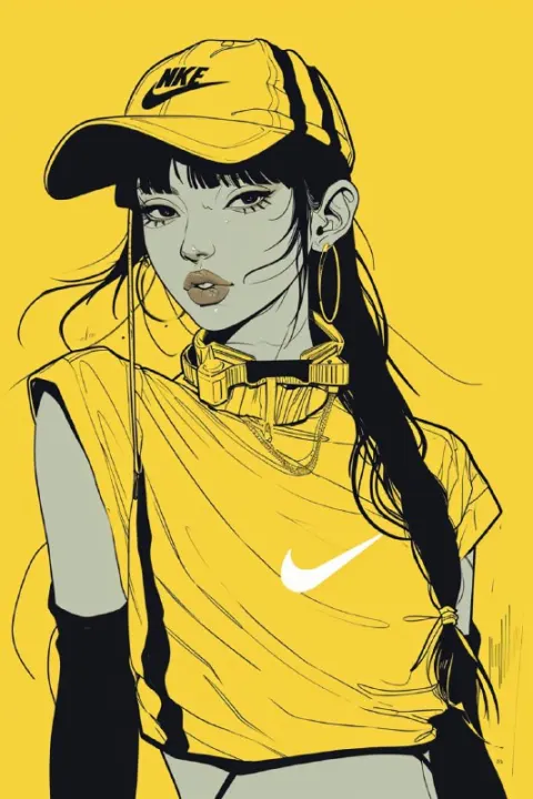 Celestialpunk Anime Figure in Nike Fashion on Yellow