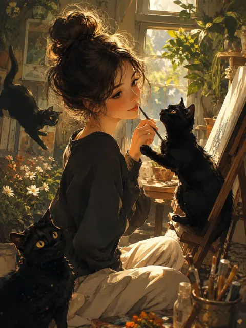 Rainy Studio: Three Black Cats