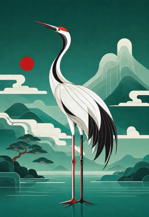 Crane in Jade Mist