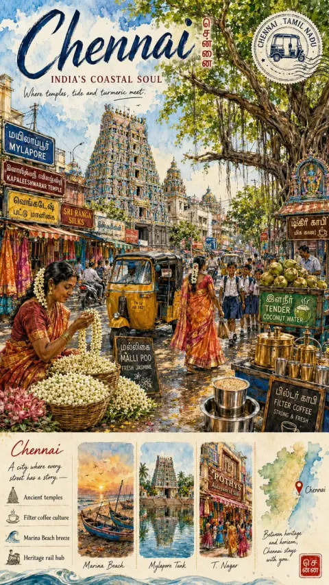 Chennai Watercolor Travel Poster Art