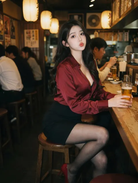 Red Silk Portrait in Izakaya