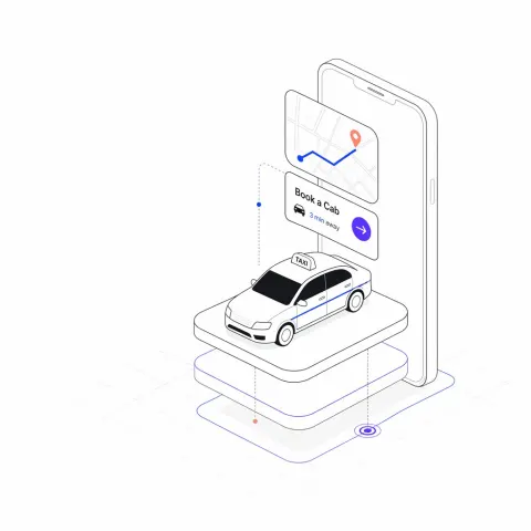 Minimal Taxi App Isometric Illustration