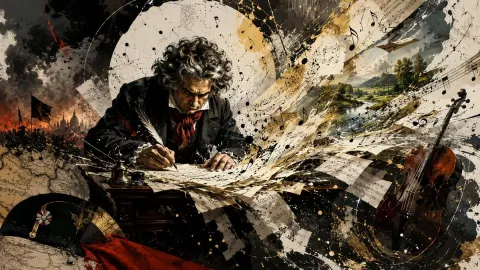 Beethoven Composing Mixed Media Art