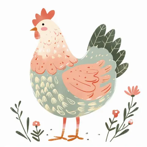 Pastel Chicken Clipart in Lucy Cousins Nursery Style