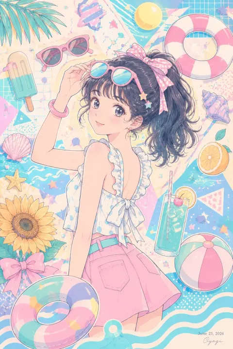 Pastel Summer Anime Beach Girl