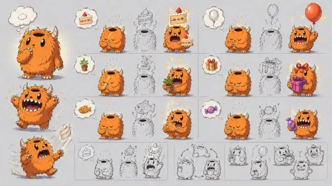 Fluffy Monster Character Design Sheet