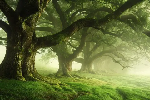 Poetry Workshop in Foggy Mystical Morning Forest