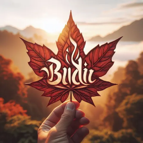 Hand Holding Maple Leaf With BUDI Cutout Lettering