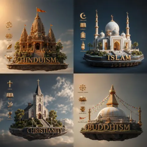 Four Religions 3D Comparison Poster