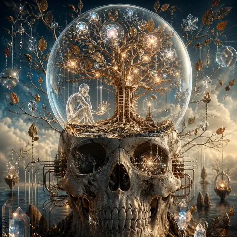 Surreal Life Tree in Skull