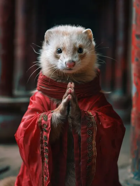 Weasel-Headed Taoist in Red Robe With Divine Light