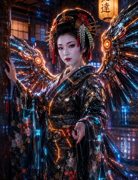 Neon Rain Cyber Geisha Angel