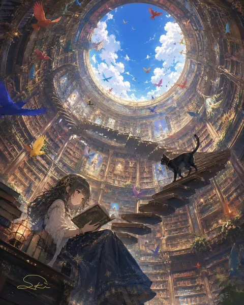 Fantasy Library Girl Reading
