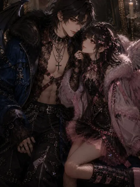 Gothic Winged Lovers Portrait