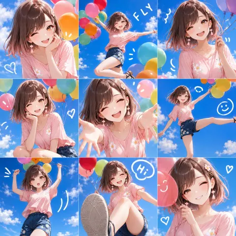 Summer Balloon Girl Collage