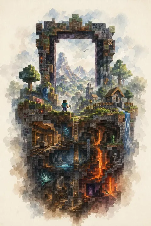 Minecraft Watercolor Floating Slice