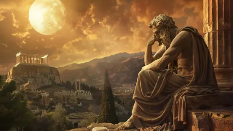 Stoic Philosopher Across Historic Landmark Backdrops