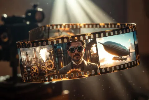 Amber Film Strip Floating in Vintage Light