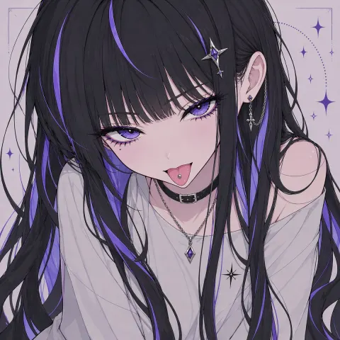 Mysterious Anime Girl Purple Hair Portrait