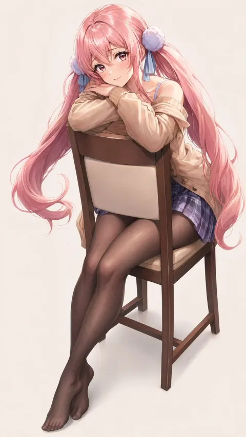 Pink-Haired Girl Backward on Chair