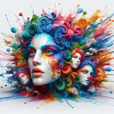 3D Paint Splash Woman Portrait in Rococo Style