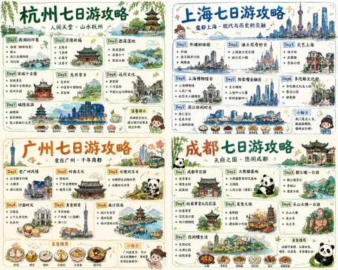 Hand-Painted City Travel Guide Posters